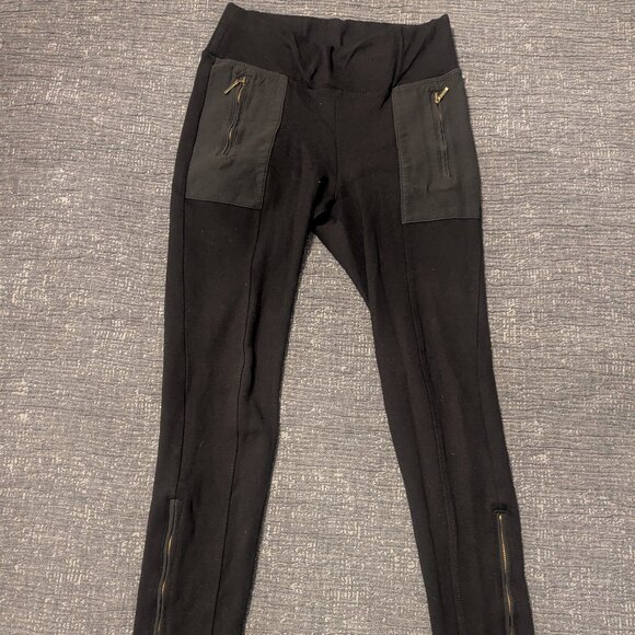 Zara Black dressy leggings with faux leather pockets, zipper detailing - Picture 1 of 4